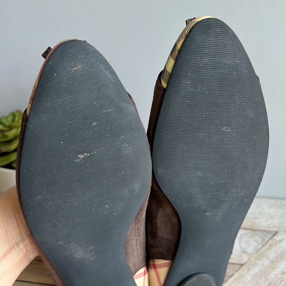 Burberry haymarket check cap toe Yates brown suede ballerina flats size 38.5 - Picture 11 of 11